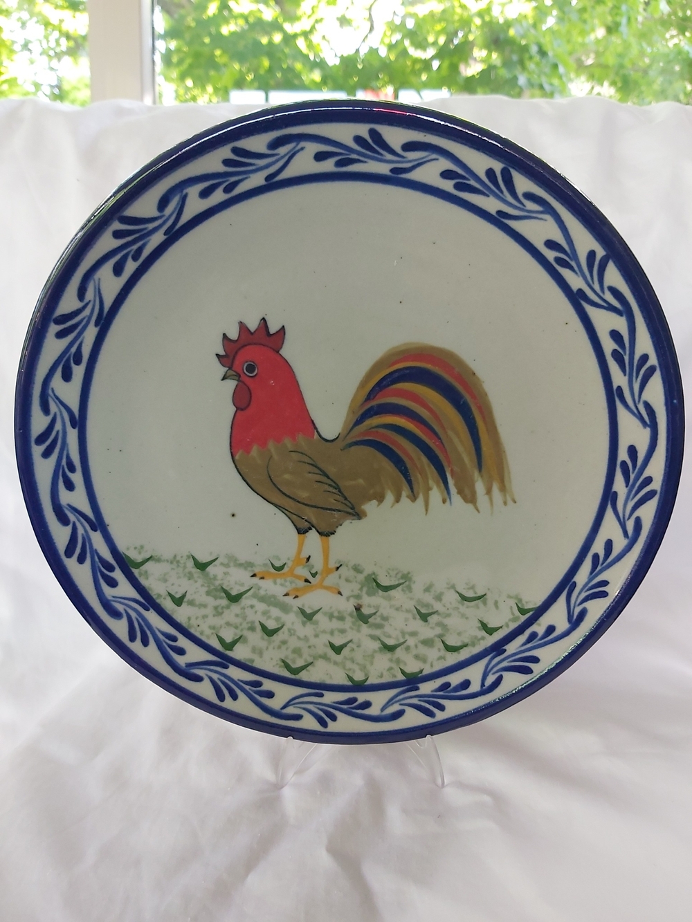 Folk Art Rooster Plate Platter Mexico Handpainted Signed Farmhouse Cottagecore